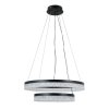 Nowoczesna czarna lampa wisząca Italux Pantal PND-34533-2L-BK. Konstrukcja składa się z dwóch świetlistych pierścieni (ringów) zawieszonych na cienkich linkach, z transparentnym kloszem o strukturze kryształu.